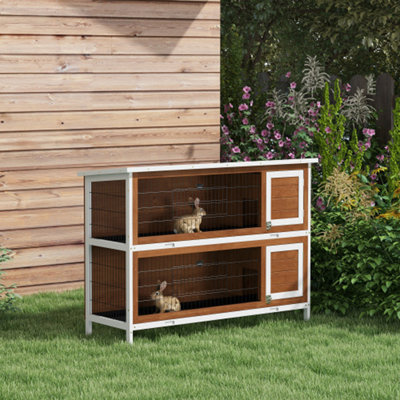 2-Story Large Rabbit Hutch Bunny Cage Wooden Pet House Small Animal Habitat with Lockable Doors