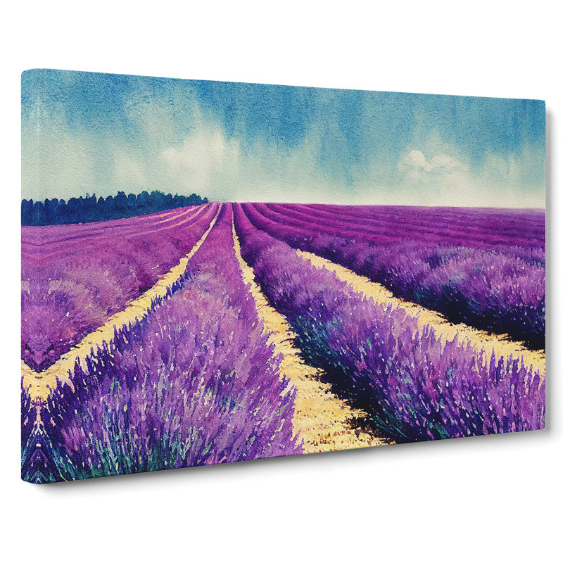 Watercolour Lavender Field Vol.1 - Wrapped Canvas, 35cm H x 50cm W x 3cm D