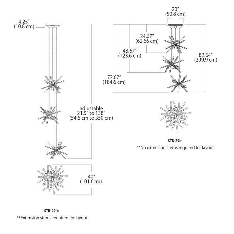 Starburst 78 - Light LED Chandelier, Polished Chrome