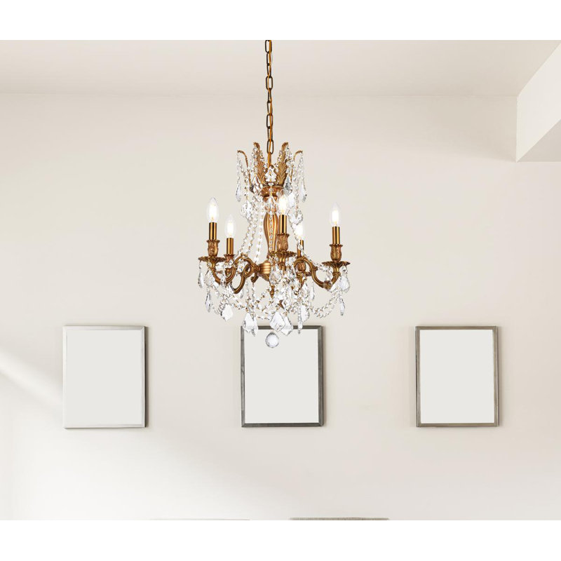 Ashmin 5 - Light Crystal Dimmable Chandelier, French Gold / Crystal (Clear) / Royal Cut