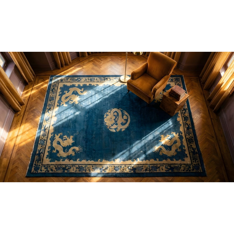 Antique Peking Chinese Medallion Blue 1900s Rug