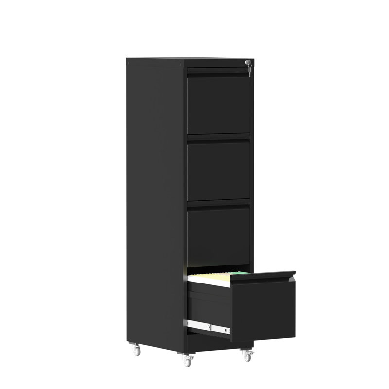 4-Drawer Vertical Metal File Cabinet with Locking Wheels, Tall Office Storage, Black