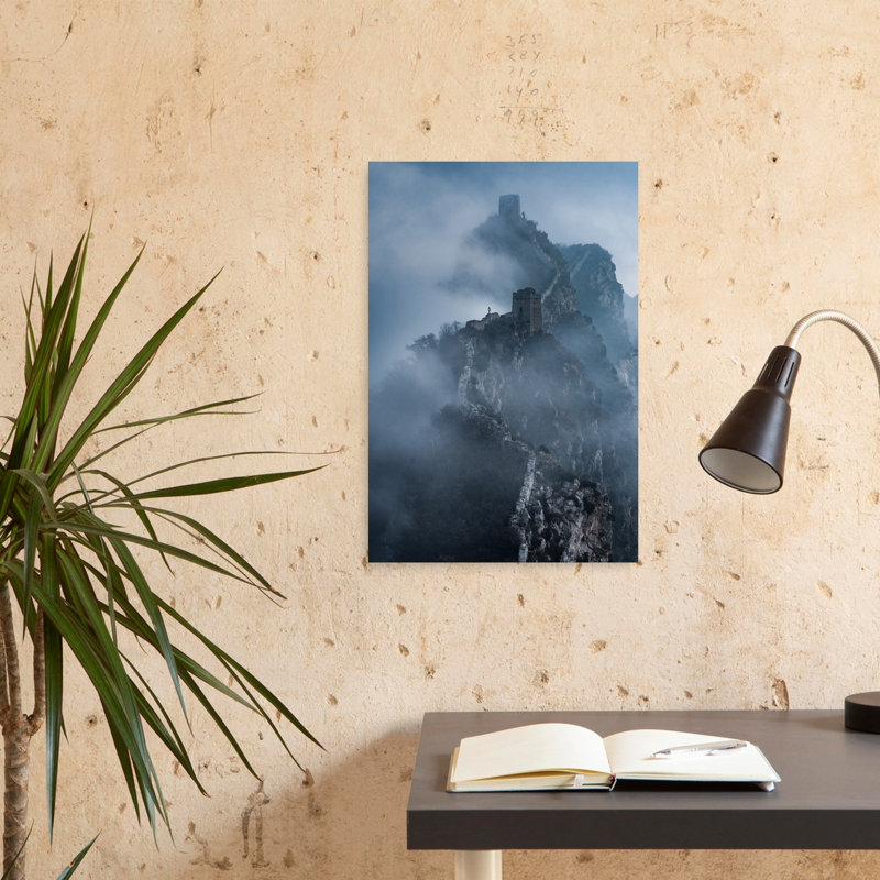 «Misty Great Wall Peaks Dramatic Abstract Contemporary Landscape Mountain», reproduction d'art, H 24 po x l 16 po