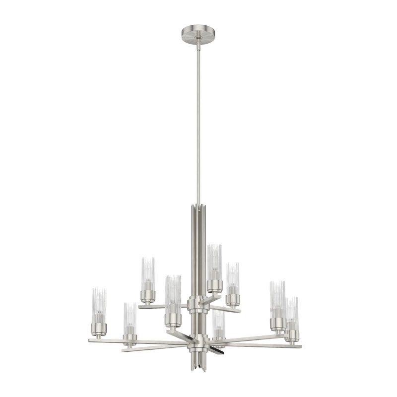 Gatz 9 Light 2-Tier Candle Style Classic / Traditional Chandelier, Brushed Nickel