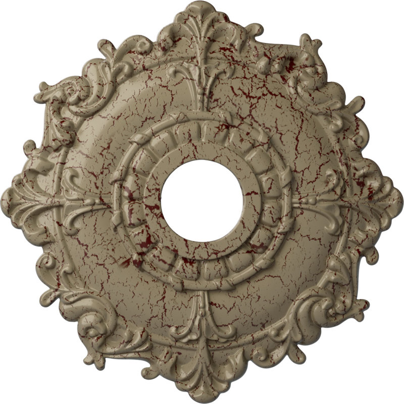 Endurathane Saverne Ceiling Medallion, 18 1/2"W x 13 1/2"H x 1 7/8"P, Hand-Painted Stone Hearth Finish, Gobi Desert Crackle