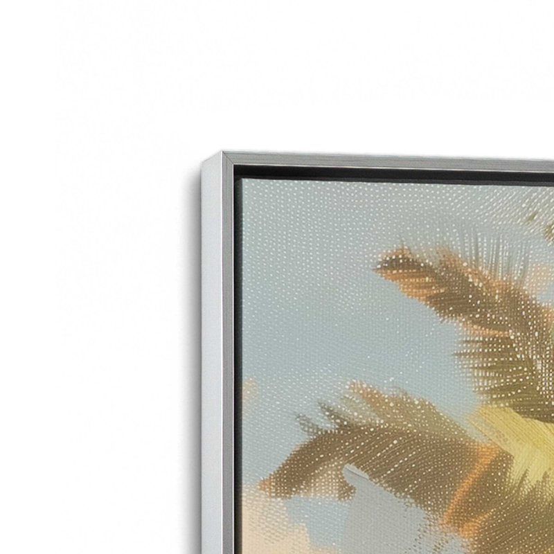 Ensemble de 3 imprimés Coastal Palms, 36 po x 24 po, Cadre flottant en chrome poli