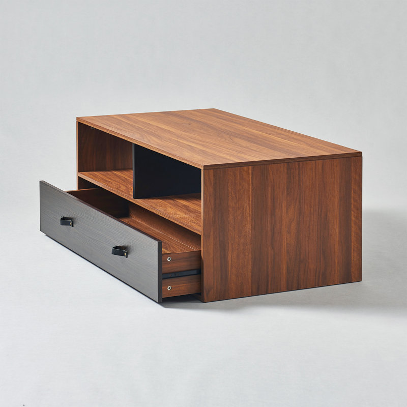 Nigelus Floor Shelf Modern Coffee Table with Storage and Faux Leather Pulls