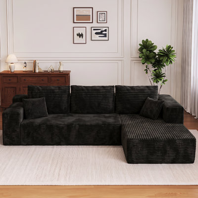 106" Corduroy Sectional Sofa, Freely Combinable L Chaise Deep Seat Couch, No Assembly