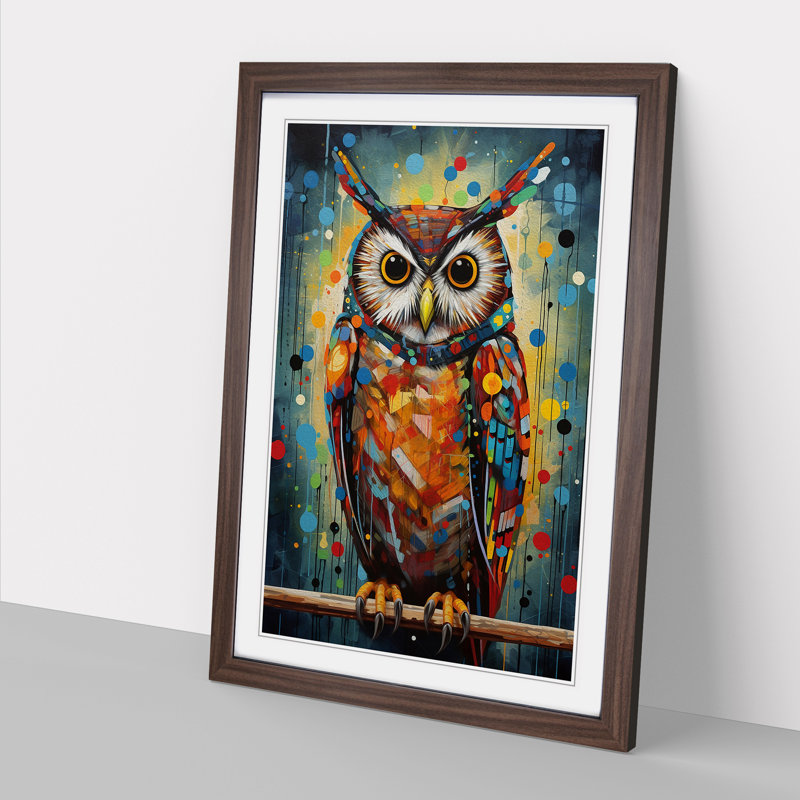 Owl Modern - Single Picture Frame Print on Wood, Walnut, 34cm H x 25cm W x 2cm D