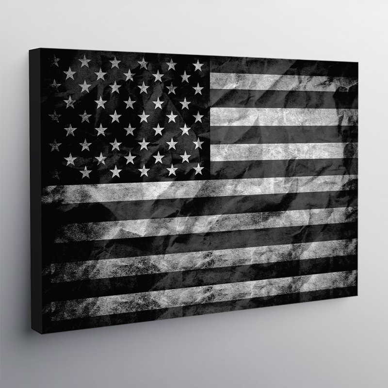 American Flag Black & White - Wrapped Canvas Print, 41cm H x 61cm W x 4cm D