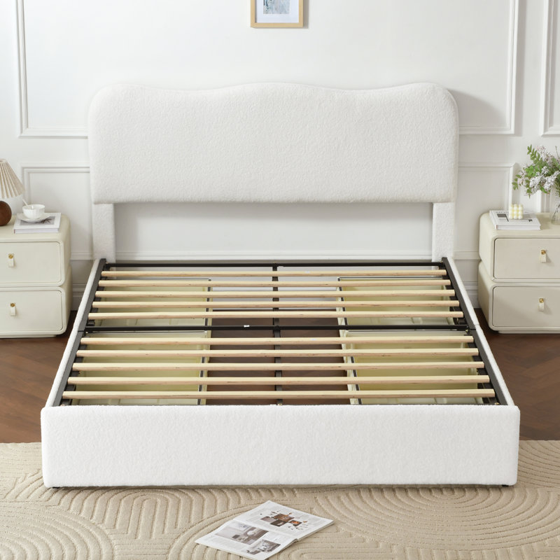 Arusha Boucle Upholstered Platform Storage Bed With 4 Drawers, Queen, White