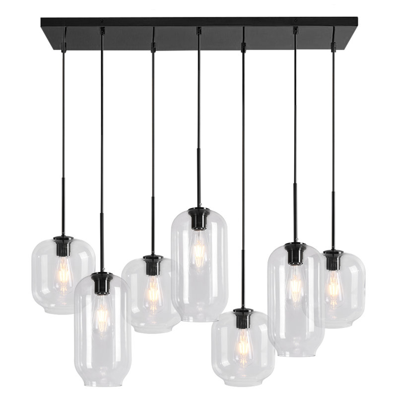 Kayanne 7 - Light Glass Shades Kitchen Island Geometric Pendant, Black
