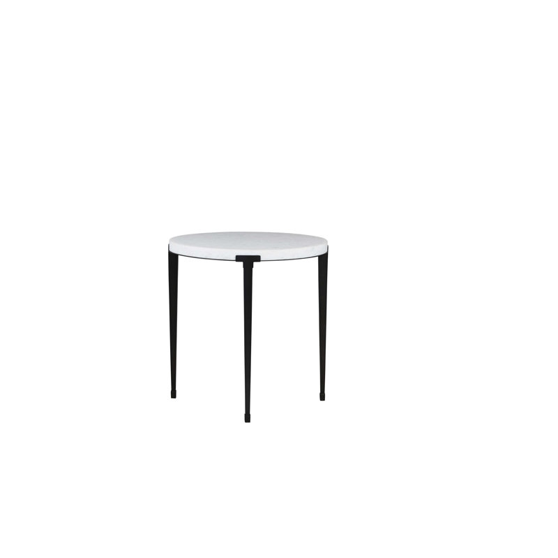 24" Arctic Honed Marble and Matte Black Metal End Table