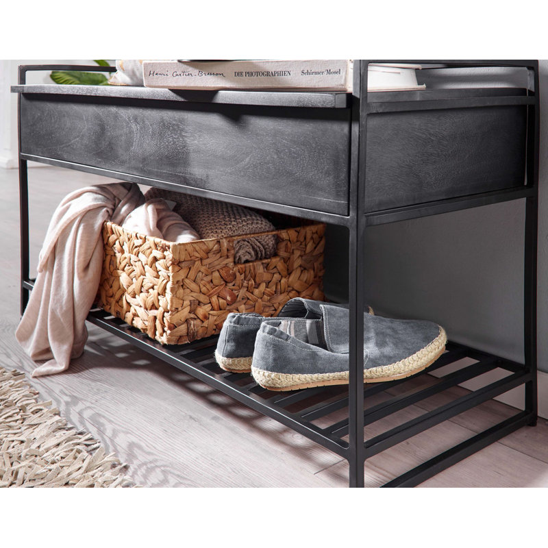 Boxvale Solid Wood Storage Bench, Black