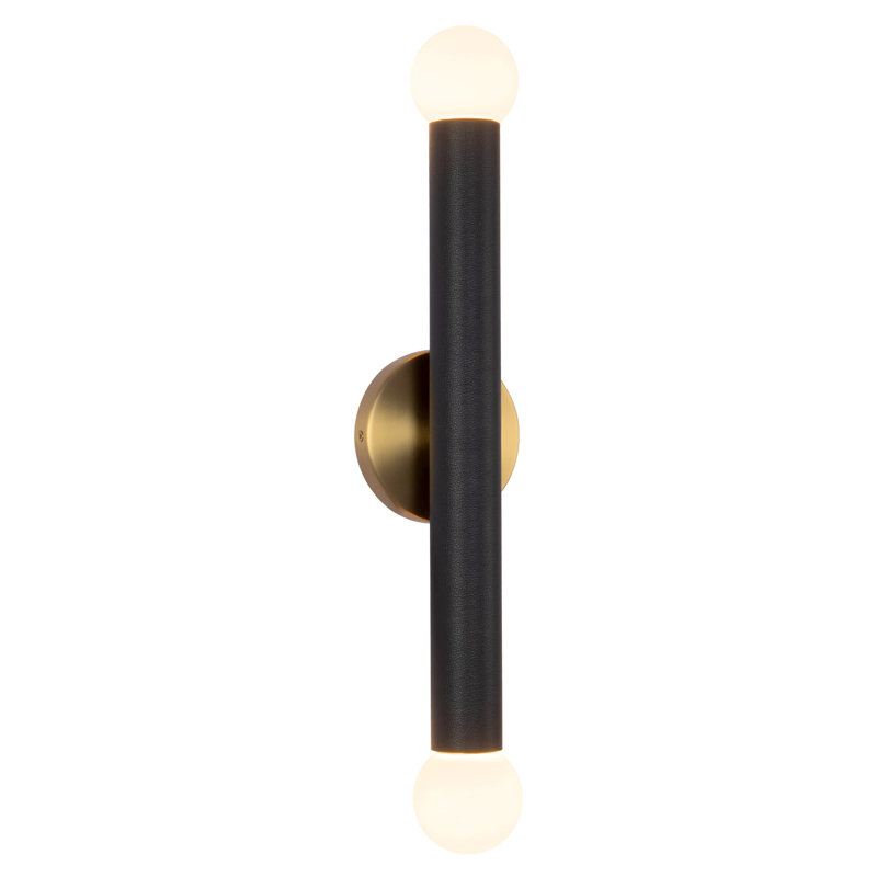 2 - Light LED Vanity Light, Brushed Gold/Black Vegan Leather