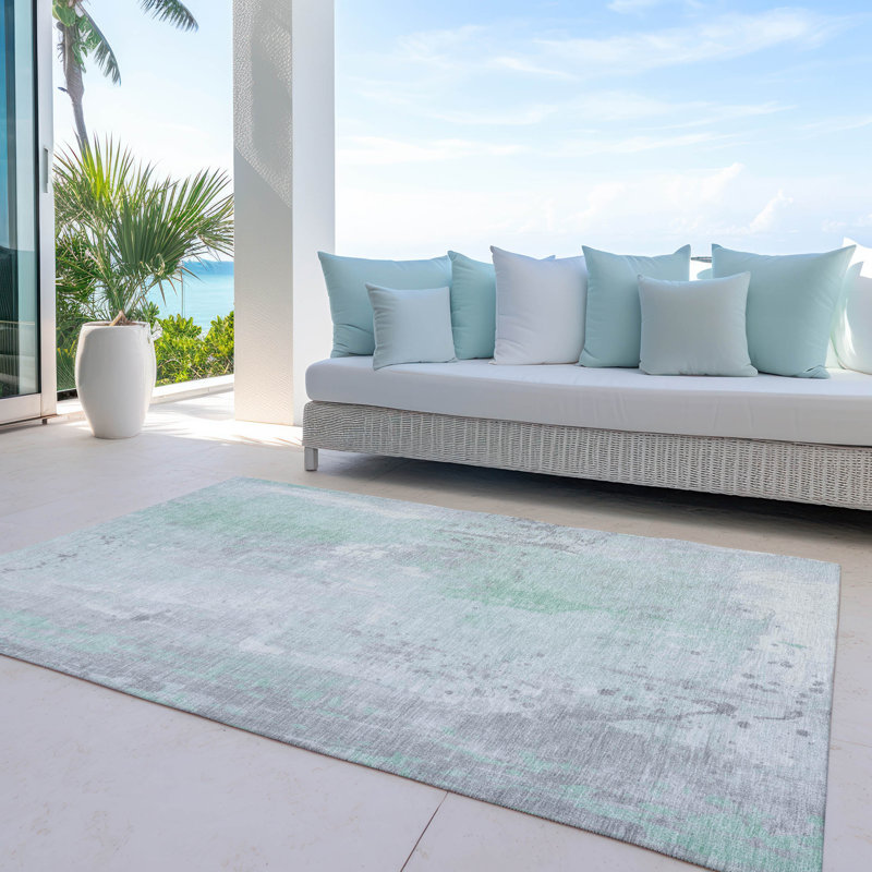 Tapis menthe Xhevrie intérieur / extérieur lavable à la machine, Rectangle 9 pi x 12 pi