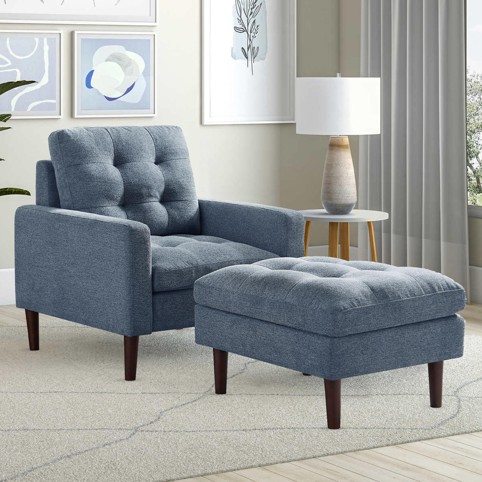 Tufted chair deals and ottoman set