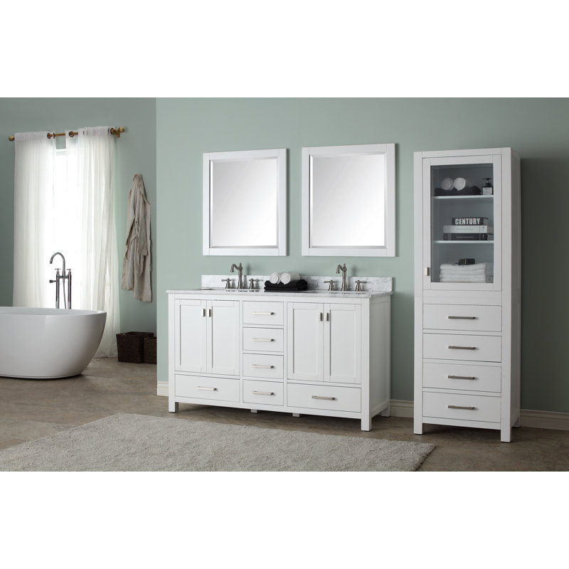Modero 73" Double Bathroom Vanity Set, 72" , Carrara White, Brushed Oak
