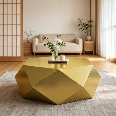 Table basse moderne en acier inoxydable, table de bout géométrique pour le salon, sans assemblage