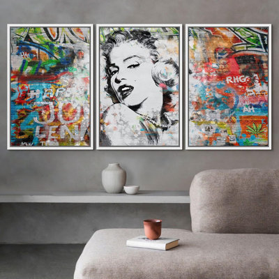 Pop Urban Street " Spray Paint Style Marilyn Monroe Graffiti & Street Art Colorful Modern Art Urban Portrait " 3 - Pieces