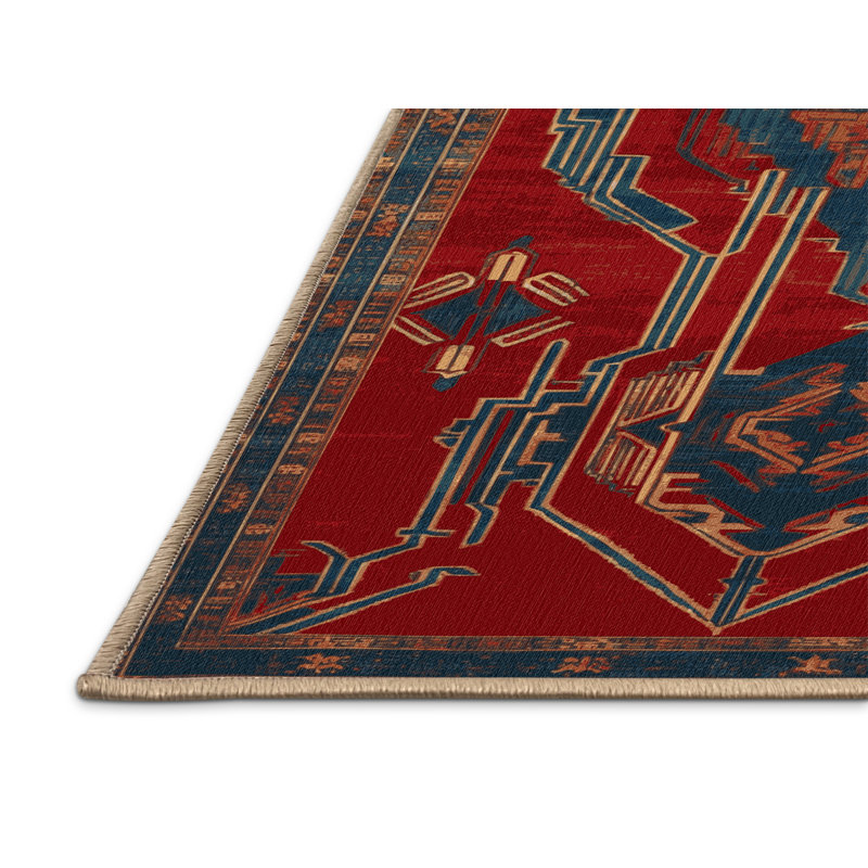 Tapis art déco brun lavable à la machine, Rond 3 pi