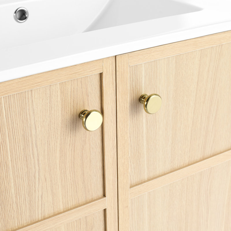 Meuble-lavabo autoportant de 30 po, contreplaqué de chêne avec 2 portes et rangement pratique pour articles de toilette