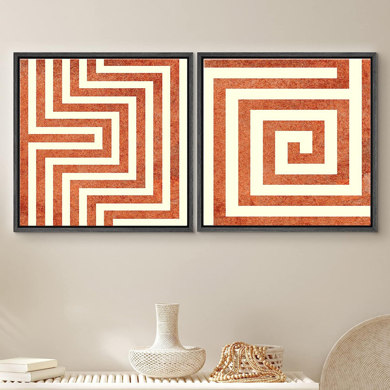 Geometric Line Framed On Canvas 2 Pieces Print, Black Framed, 16" H x 32" W x 1.5" D