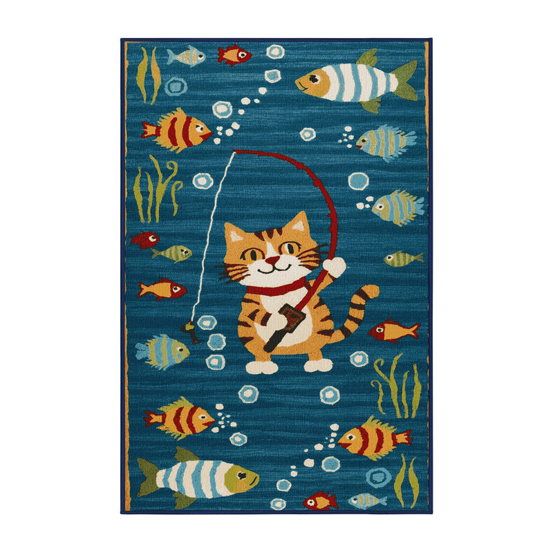  Tapis lavable avec gros chats et chats de pêche, Rectangulaire 3 pi x 5 pi