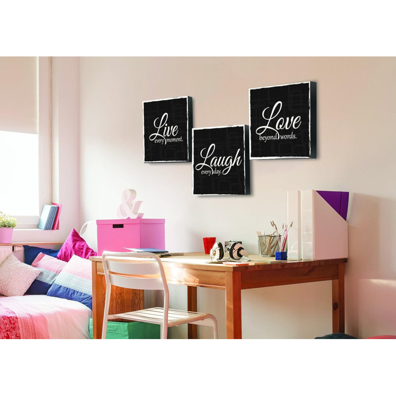 Live Laugh Love 3 pièces, Noir, H 12 po x l 12 po