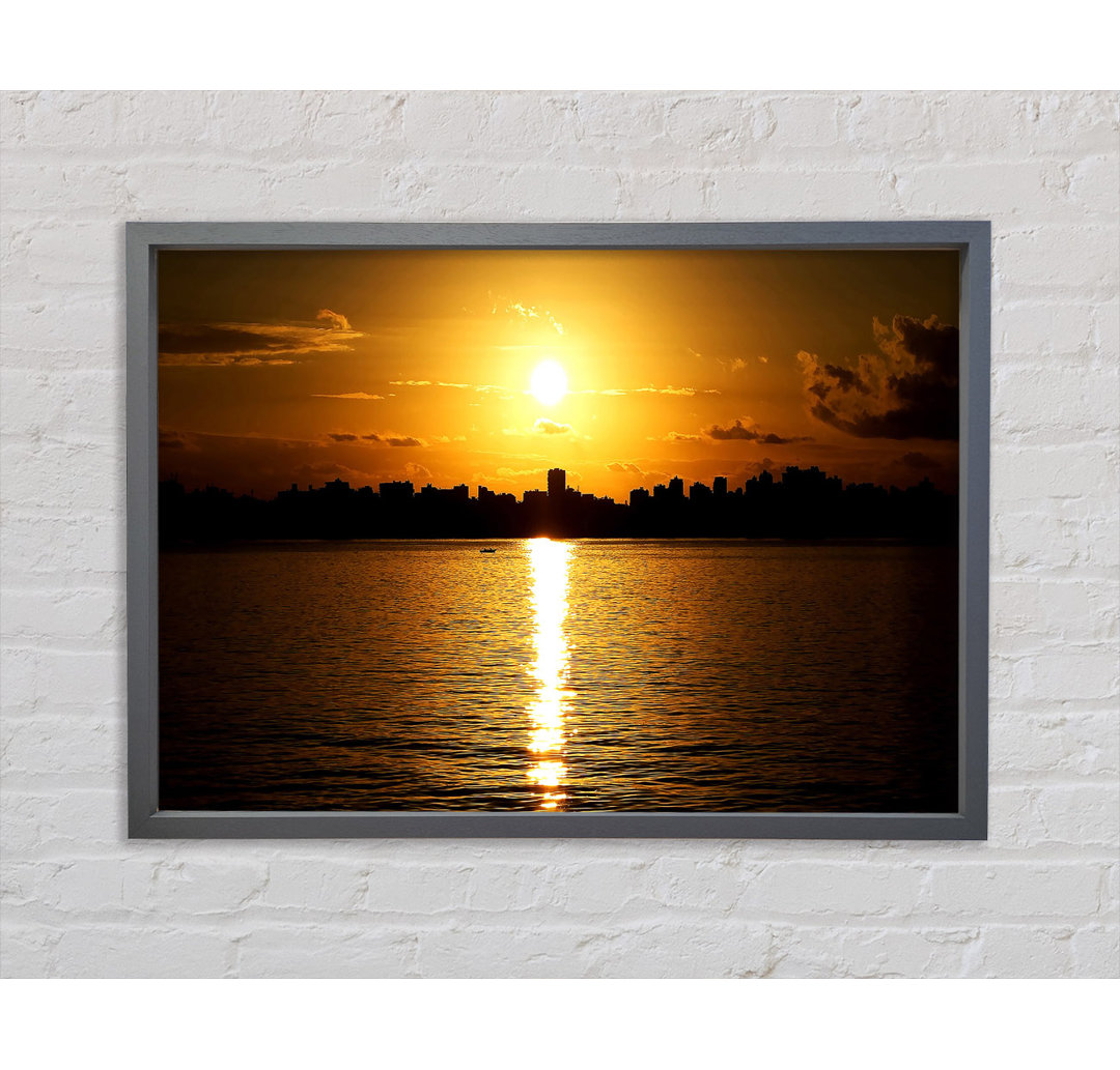 Sonnenuntergang Stadt Skyline Silhouette - Druck