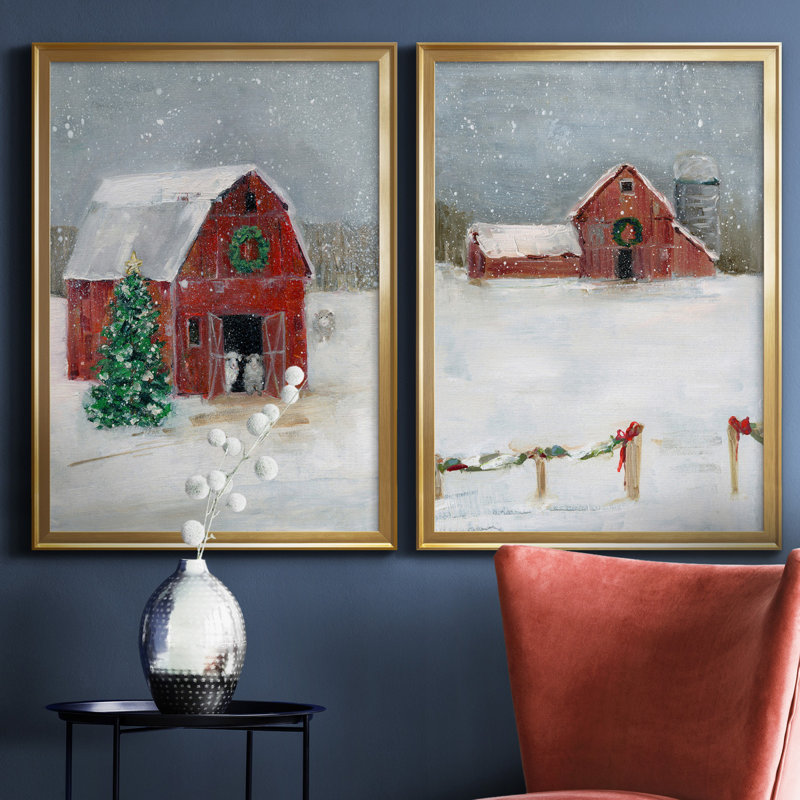 «Christmas on the Farm I», ensemble de 2 reproductions d'art, Pas de tapis, H 18,5 po x l 49 po x P 1,5 po
