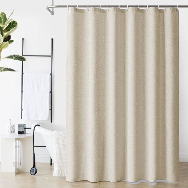 Ensemble de rideau de douche et crochets en lin texturé, Crème, crème
