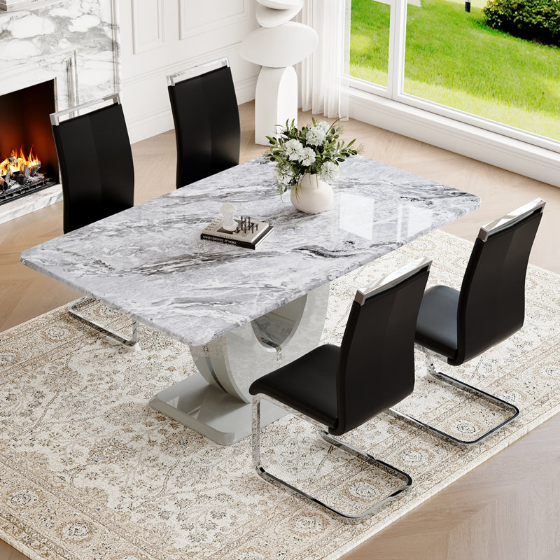Ensemble de table de salle à manger de 63 po pour 4-6 personnes, table de salle à manger rectangulaire moderne avec chaises, ensemble de salle à manger avec chaises rembourrées