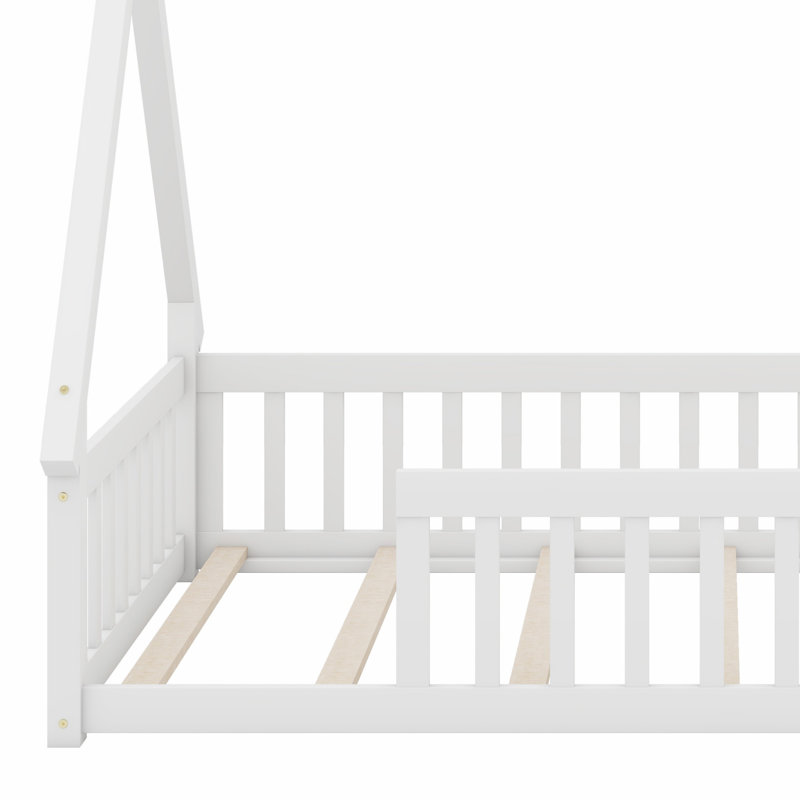 Tent-Shaped Teepee Bed With Safety Rails, White