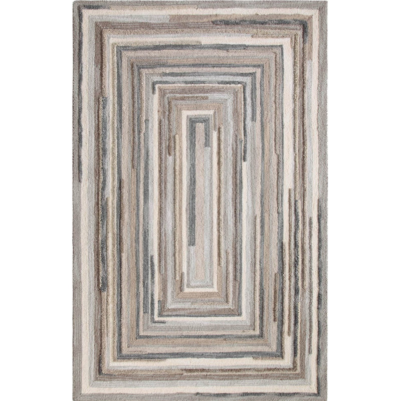 Tapis gris en laine touffeté à la main Concentric, Rectangle 8 pi x 10 pi