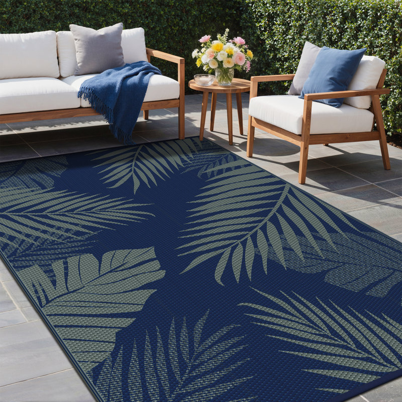 Shimeek Outdoor Mat, Waterproof Outdoor Mat, Reversible Plastic Camping Rugs, Rectangle 6' x 9', Blue/Gray
