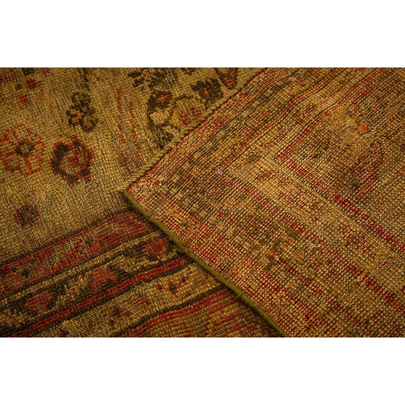 1890s Beige Field Large Scale Geometric Knotted Wool Antique Oushak Turkish Rug