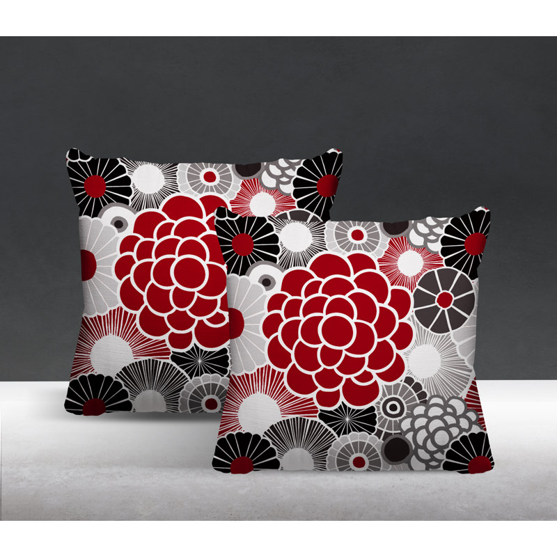 Floral Outdoor Reversible Throw Pillow, 15W" x 15H", Red