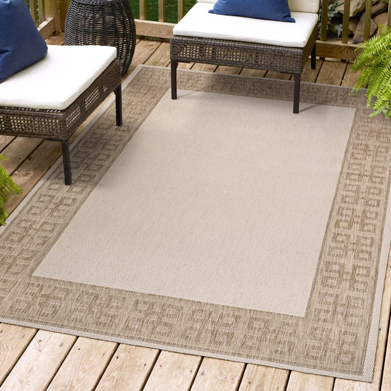 Tapis d'intérieur / extérieur crème / beige Kyona, Rectangle 7 pi 10 po x 10 pi