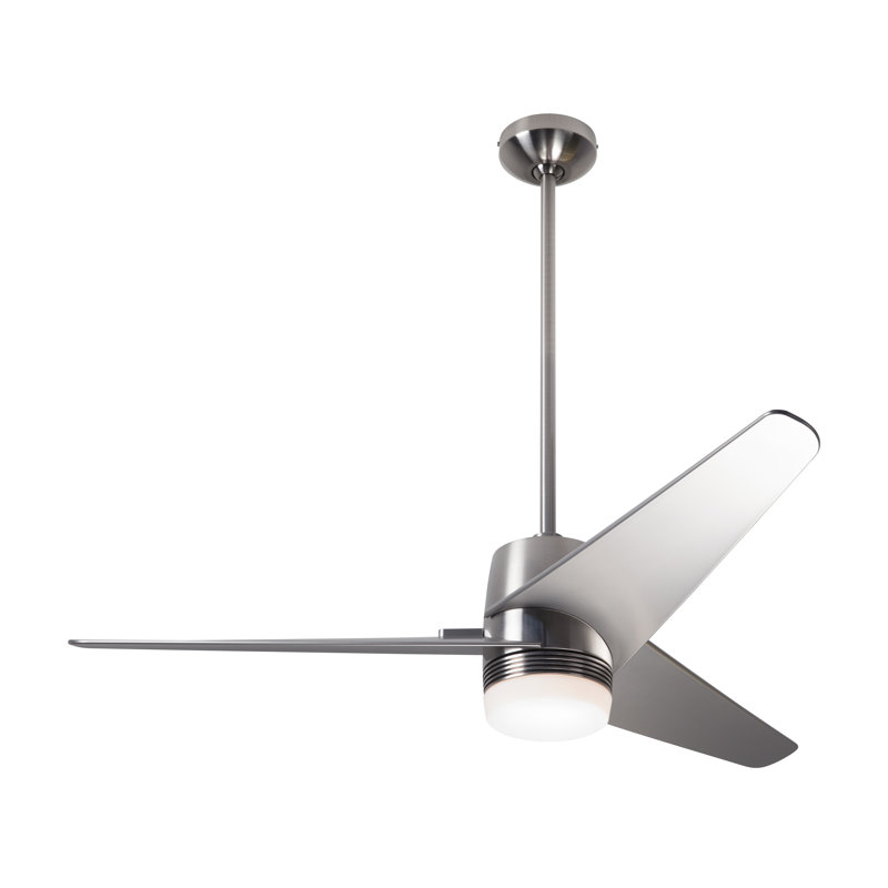 Velo LED Downrod Ceiling Fan, Handheld Remote Control, White, Bright Nickel