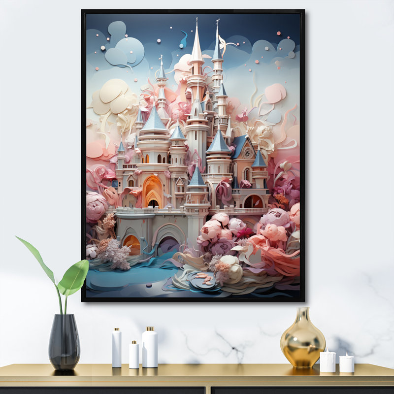 «Castles Whimsical Wonder Pastel III», reproduction sur toile, H 40 po x l 30 po x P 1,5 po, Cadre flottant noir