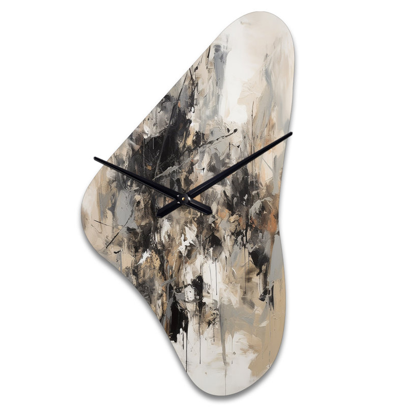 Jaelee Gray Black Inner Worlds of Marble III - horloge géométrique asymétrique en métal, impression d'horloge murale moderne de forme irrégulière