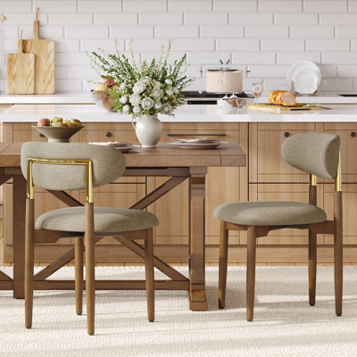 Chaise de salle à manger d'appoint Solon rembourrée en bois massif