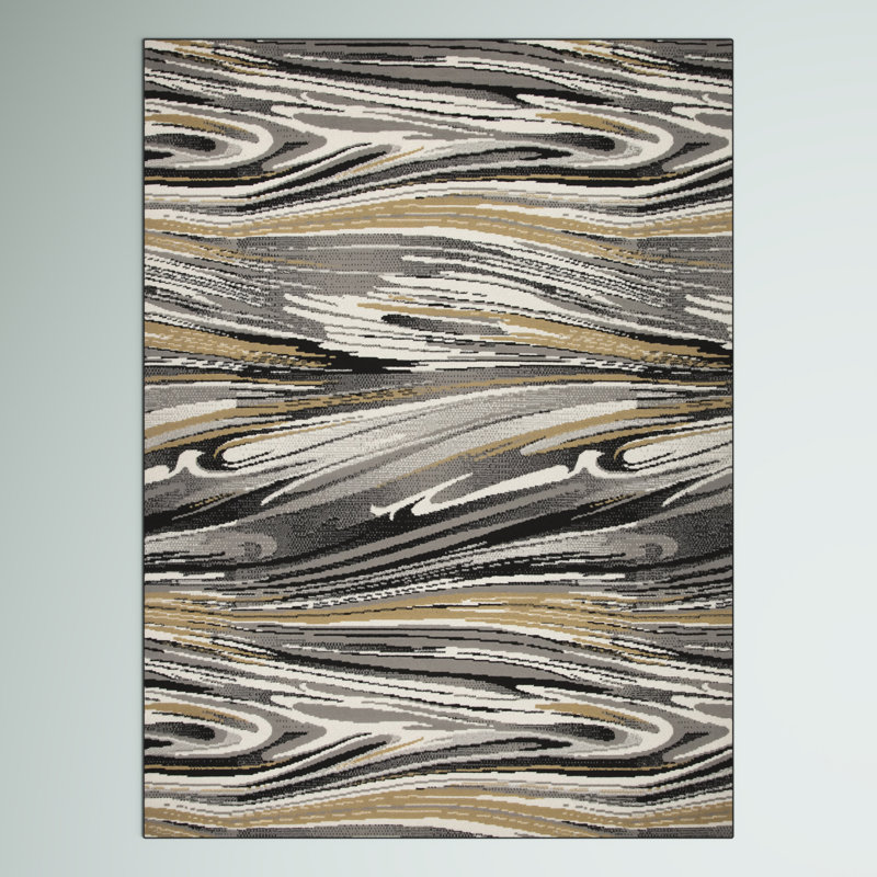Tapis intérieur / extérieur gris / noir / or Roepke, Rectangle 5 pi 2 po x 7 pi 6 po