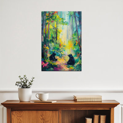 Bear Canvas Wall Art, Wildlife Forest Painting Picture Prints, Black Bear Wall Art Poster, Bear Decorations for Home, Animal Canvas Wall Art, Nature Poster, Framed Canvas Wall Artwork for Living Room Bedroom, 12×16 Inches