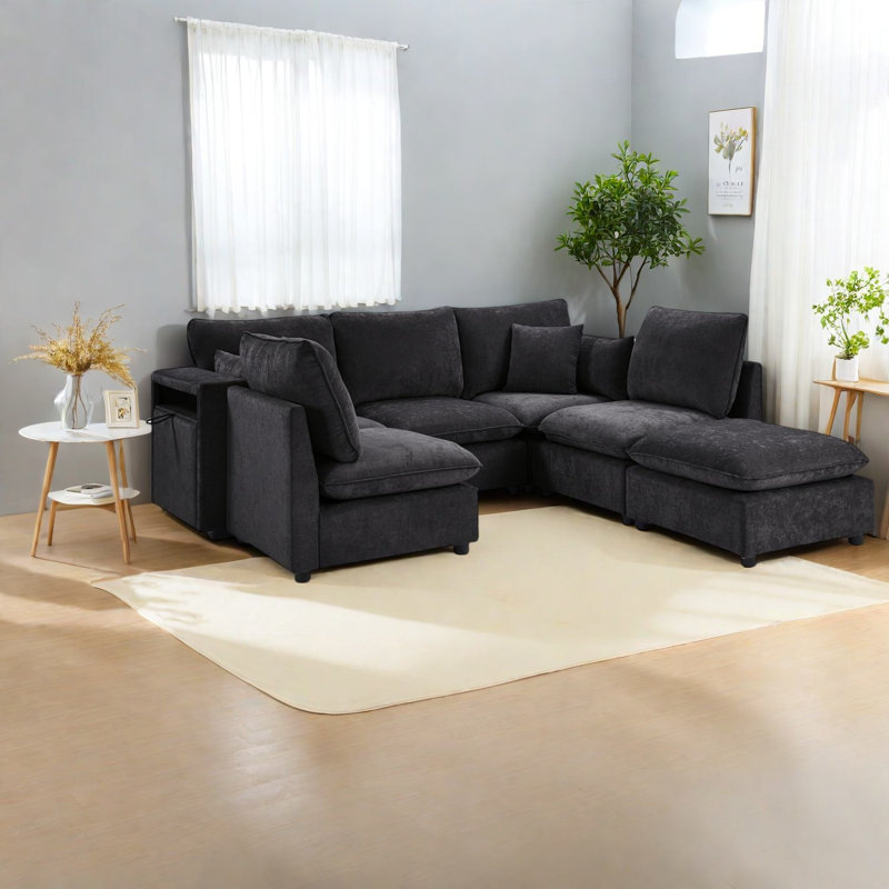 Canapés modulaires polyvalents avec rangement et ports USB, canapé en chenille moderne en L pour la maison