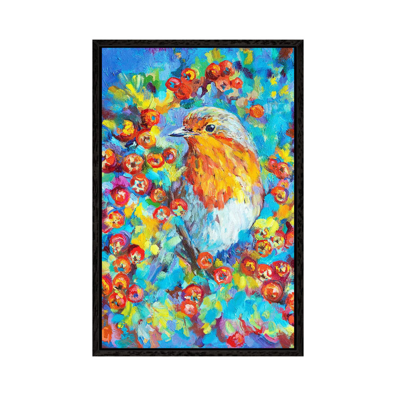 Hawthorn Robin by Sue Gardner - Painting on Canvas, Black Framed, 66.04 cm H x 45.72 cm W