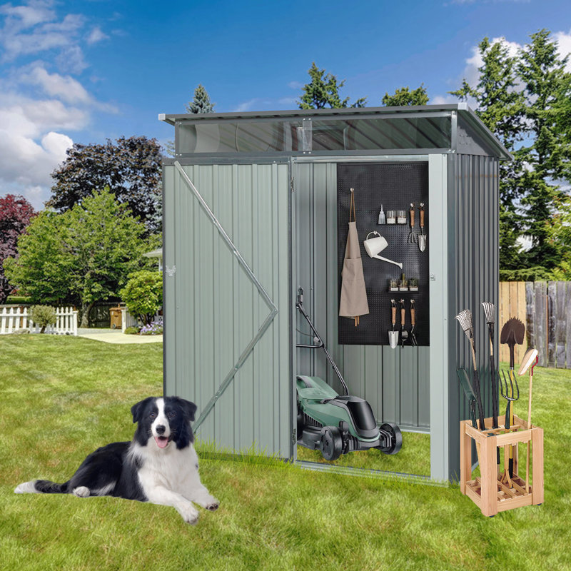 5Ft X 3Ft Outdoor Metal Storage Shed Transparent Plate, Gray