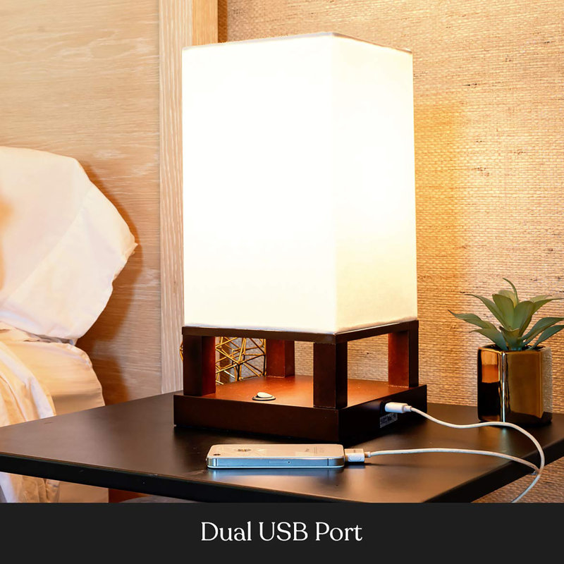 Lampe de chevet avec port USB, Brun Havane
