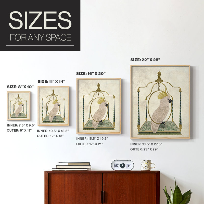 White Cockatoo on Swing Framed Print - Solid Wood